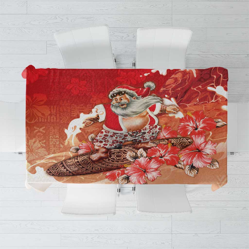 Hawaii Funny Christmas Tablecloth Santa Surfing With Tapa Pattern LT05 Red - Polynesian Pride