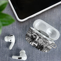 Fiji Day 2026 AirPods Case Masi Tapa Pattern With Palm Tree White Version LT05 - Polynesian Pride