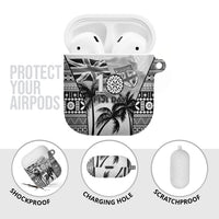 Fiji Day 2026 AirPods Case Masi Tapa Pattern With Palm Tree White Version LT05 - Polynesian Pride