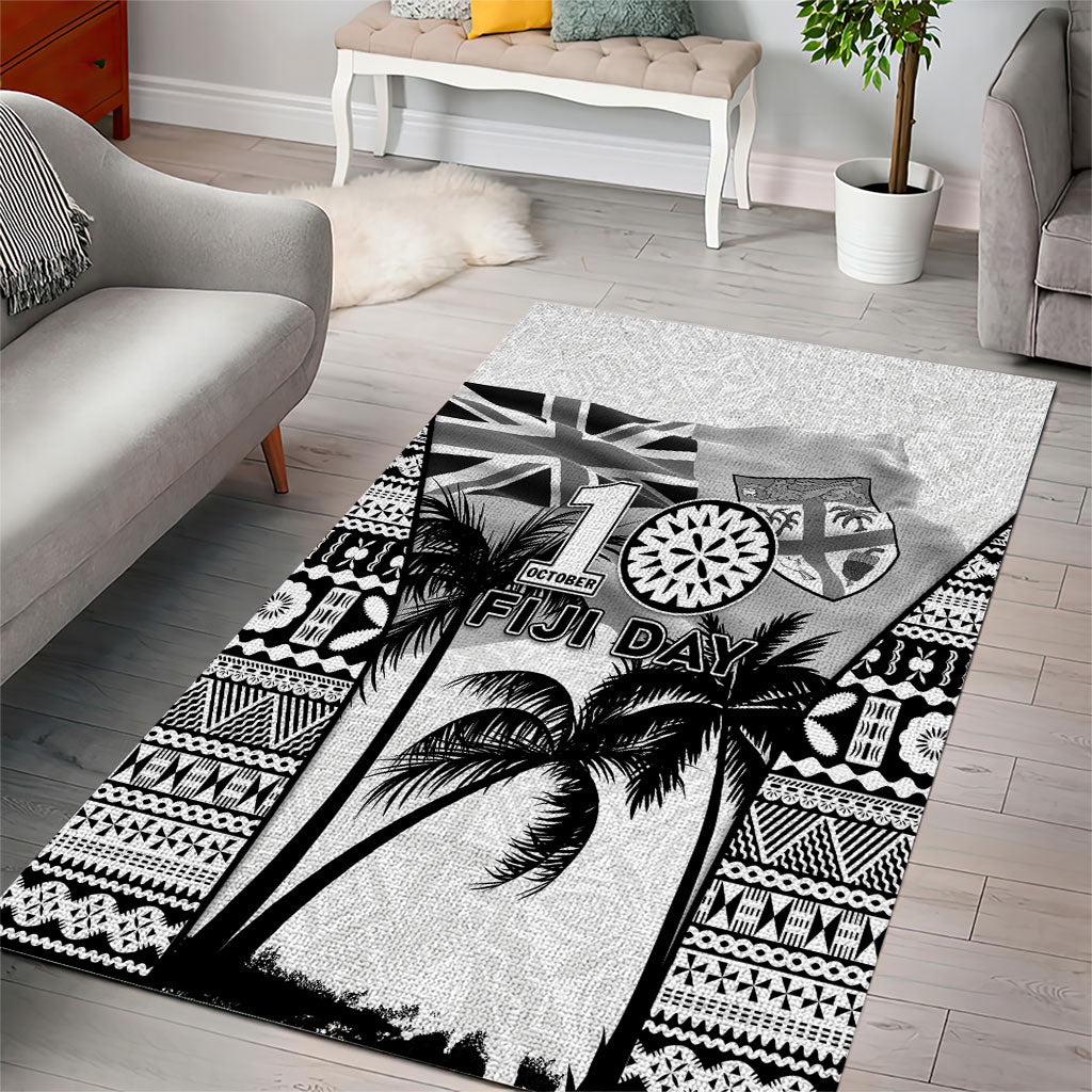Fiji Day 2026 Area Rug Masi Tapa Pattern With Palm Tree White Version LT05 - Polynesian Pride