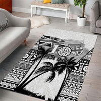 Fiji Day 2026 Area Rug Masi Tapa Pattern With Palm Tree White Version LT05 - Polynesian Pride