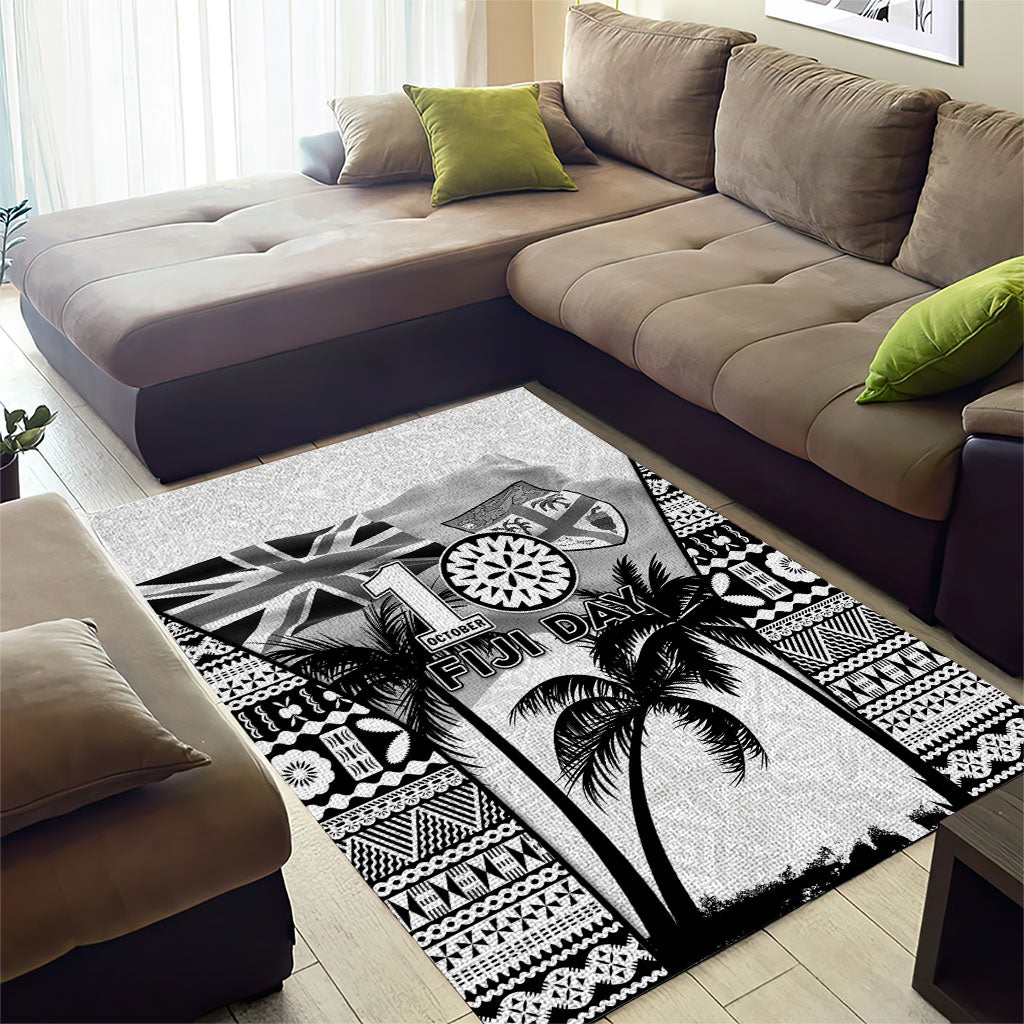 Fiji Day 2026 Area Rug Masi Tapa Pattern With Palm Tree White Version LT05 - Polynesian Pride