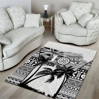 Fiji Day 2026 Area Rug Masi Tapa Pattern With Palm Tree White Version LT05 - Polynesian Pride