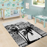 Fiji Day 2026 Area Rug Masi Tapa Pattern With Palm Tree White Version LT05 - Polynesian Pride