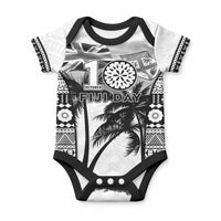 Personalised Fiji Day 2026 Baby Onesie Masi Tapa Pattern With Palm Tree White Version LT05 White - Polynesian Pride