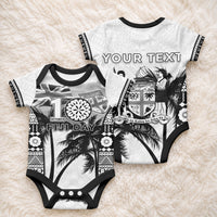 Personalised Fiji Day 2026 Baby Onesie Masi Tapa Pattern With Palm Tree White Version LT05 - Polynesian Pride
