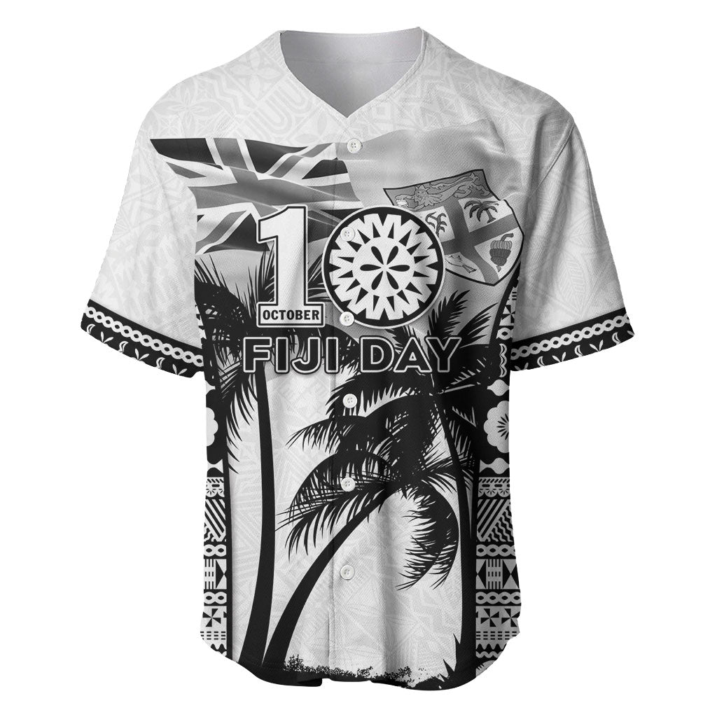 Personalised Fiji Day 2026 Baseball Jersey Masi Tapa Pattern With Palm Tree White Version LT05 White - Polynesian Pride