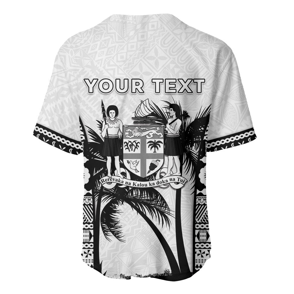 Personalised Fiji Day 2026 Baseball Jersey Masi Tapa Pattern With Palm Tree White Version LT05 - Polynesian Pride