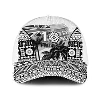 Fiji Day 2026 Baseball Net Cap Masi Tapa Pattern With Palm Tree White Version
