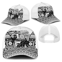 Fiji Day 2026 Baseball Net Cap Masi Tapa Pattern With Palm Tree White Version