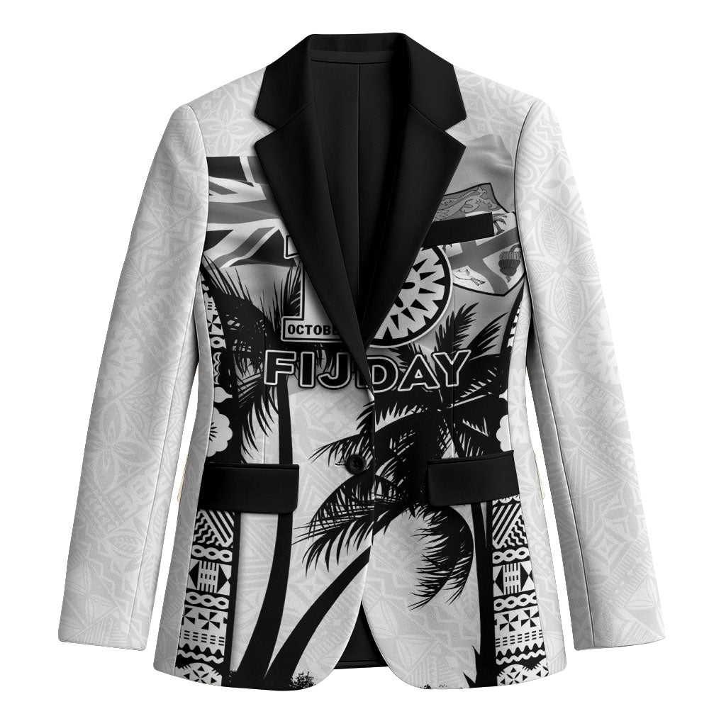 Personalised Fiji Day 2026 Blazer Masi Tapa Pattern With Palm Tree White Version LT05 Unisex White - Polynesian Pride