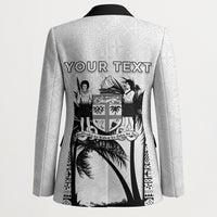 Personalised Fiji Day 2026 Blazer Masi Tapa Pattern With Palm Tree White Version LT05 - Polynesian Pride