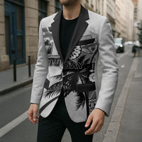 Personalised Fiji Day 2026 Blazer Masi Tapa Pattern With Palm Tree White Version LT05 - Polynesian Pride