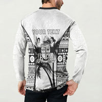 Personalised Fiji Day 2026 Button Sweatshirt Masi Tapa Pattern With Palm Tree White Version LT05 - Polynesian Pride