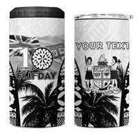 Personalised Fiji Day 2026 4 in 1 Can Cooler Tumbler Masi Tapa Pattern With Palm Tree White Version LT05 One Size: 16 oz White - Polynesian Pride