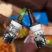 Personalised Fiji Day 2026 4 in 1 Can Cooler Tumbler Masi Tapa Pattern With Palm Tree White Version LT05 - Polynesian Pride