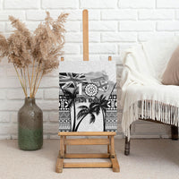 Fiji Day 2026 Canvas Wall Art Masi Tapa Pattern With Palm Tree White Version LT05 - Polynesian Pride