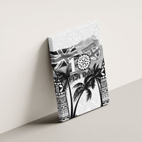 Fiji Day 2026 Canvas Wall Art Masi Tapa Pattern With Palm Tree White Version LT05 - Polynesian Pride