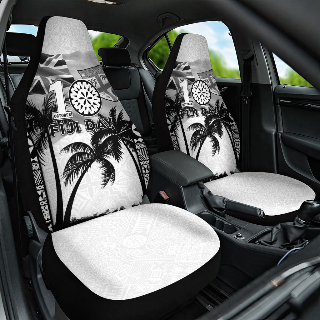 Fiji Day 2026 Car Seat Cover Masi Tapa Pattern With Palm Tree White Version LT05 One Size White - Polynesian Pride