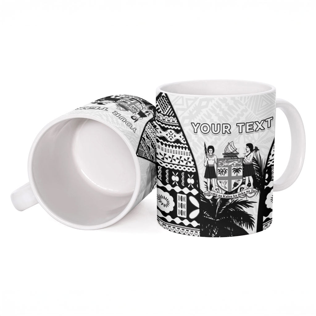 Personalised Fiji Day 2026 Ceramic Mug Masi Tapa Pattern With Palm Tree White Version LT05 - Polynesian Pride