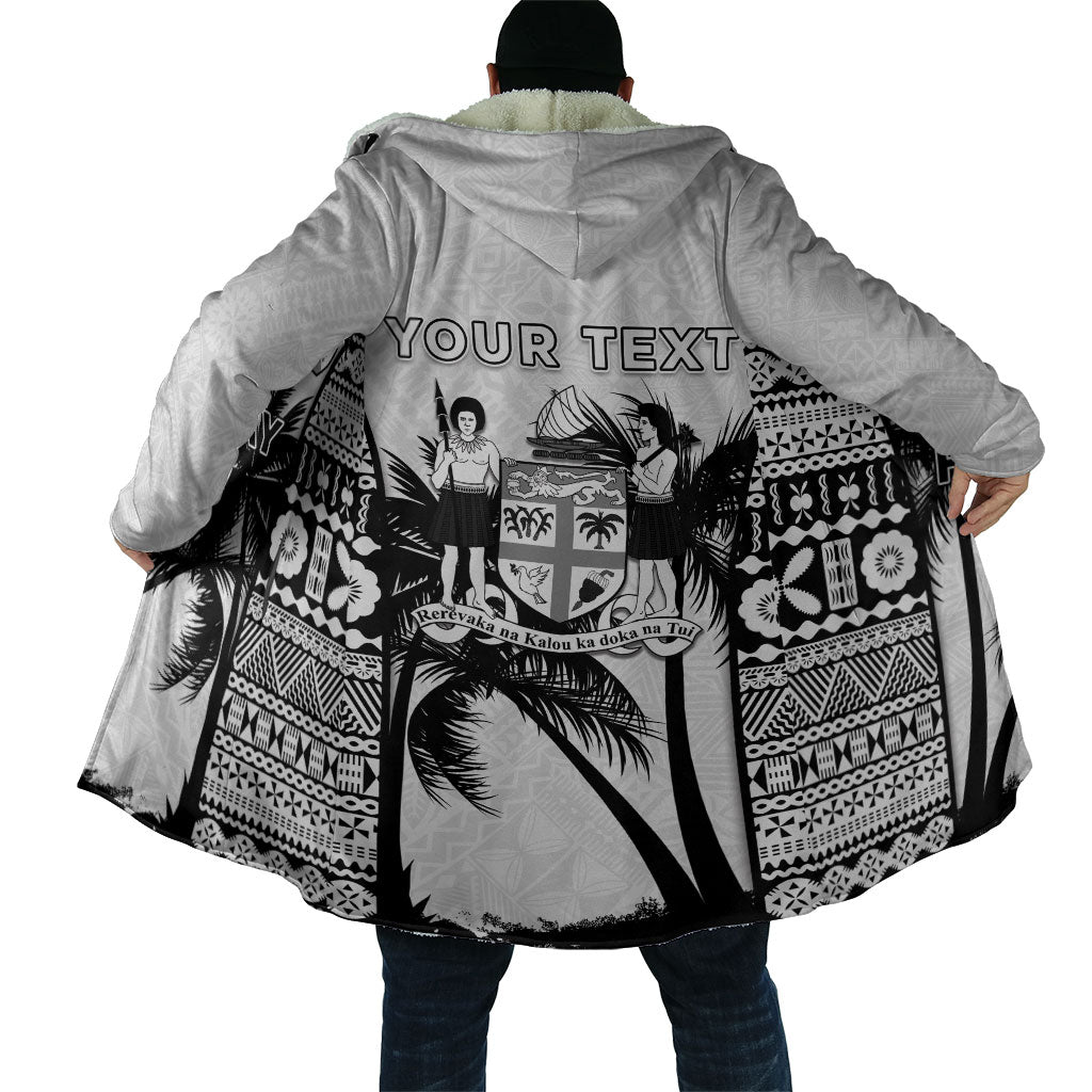 Personalised Fiji Day 2026 Cloak Masi Tapa Pattern With Palm Tree White Version