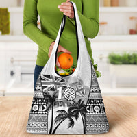 Fiji Day 2026 Grocery Bag Masi Tapa Pattern With Palm Tree White Version