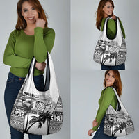 Fiji Day 2026 Grocery Bag Masi Tapa Pattern With Palm Tree White Version