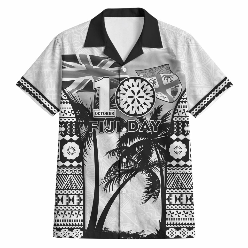 Personalised Fiji Day 2026 Hawaiian Shirt Masi Tapa Pattern With Palm Tree White Version