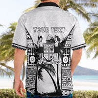 Personalised Fiji Day 2026 Hawaiian Shirt Masi Tapa Pattern With Palm Tree White Version