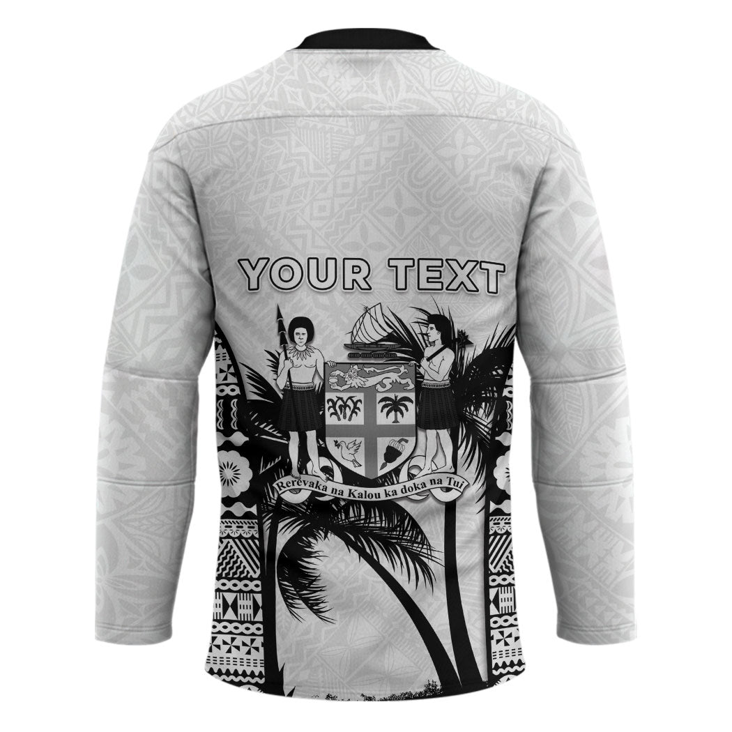 Personalised Fiji Day 2026 Hockey Jersey Masi Tapa Pattern With Palm Tree White Version