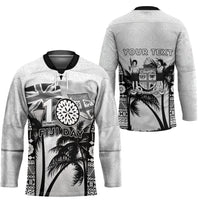 Personalised Fiji Day 2026 Hockey Jersey Masi Tapa Pattern With Palm Tree White Version