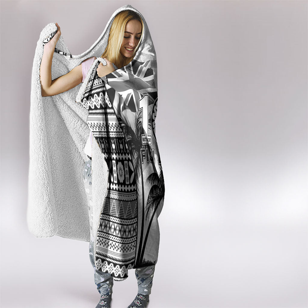 Fiji Day 2026 Hooded Blanket Masi Tapa Pattern With Palm Tree White Version LT05 - Polynesian Pride