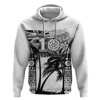 Personalised Fiji Day 2026 Hoodie Masi Tapa Pattern With Palm Tree White Version LT05 Pullover Hoodie White - Polynesian Pride
