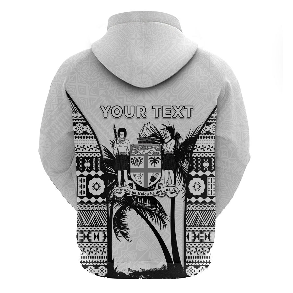 Personalised Fiji Day 2026 Hoodie Masi Tapa Pattern With Palm Tree White Version LT05 - Polynesian Pride