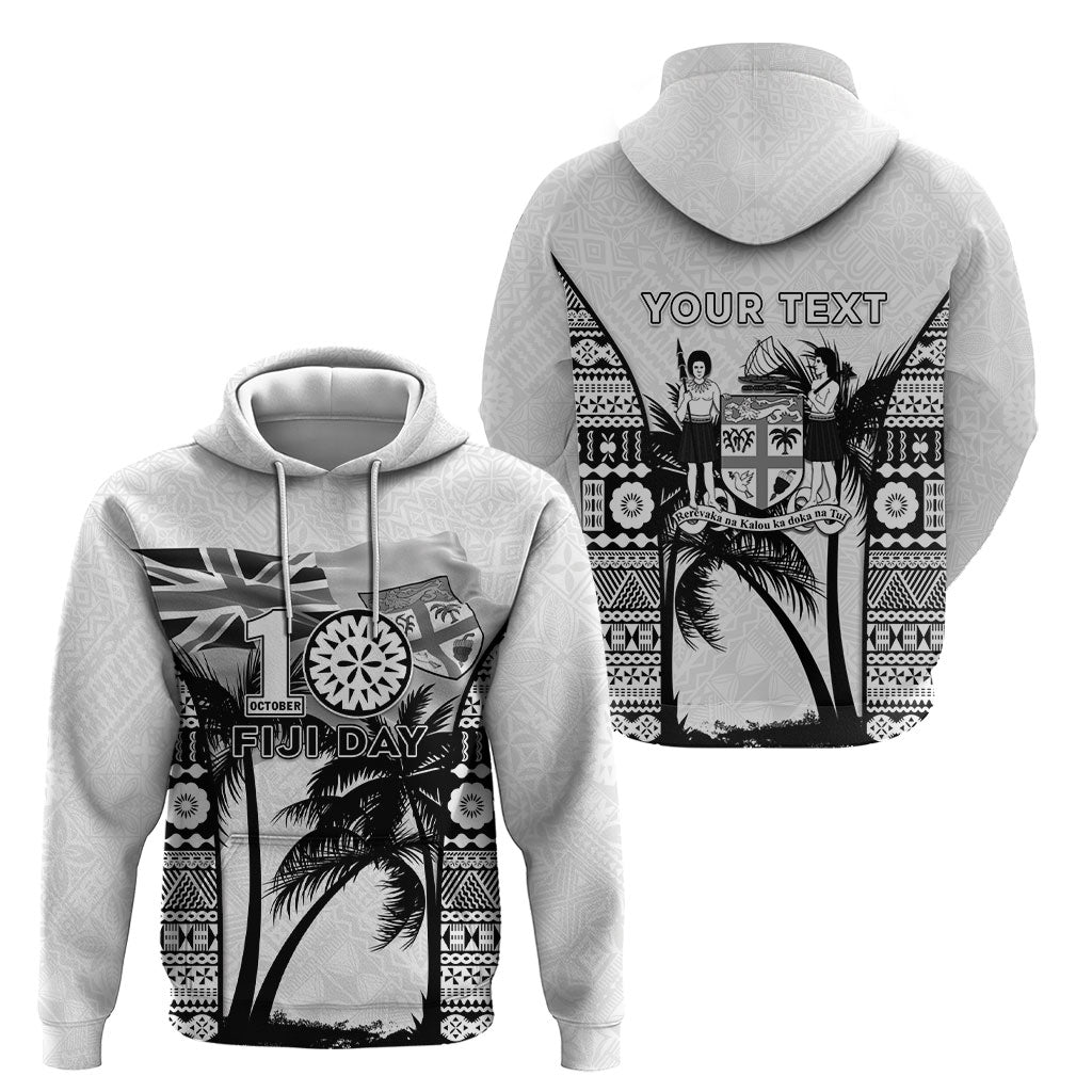 Personalised Fiji Day 2026 Hoodie Masi Tapa Pattern With Palm Tree White Version LT05 - Polynesian Pride