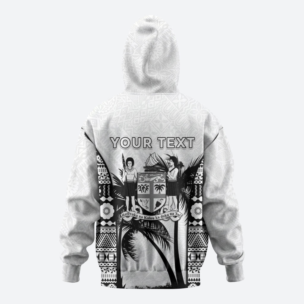 Personalised Fiji Day 2026 Hoodie Masi Tapa Pattern With Palm Tree White Version LT05 - Polynesian Pride