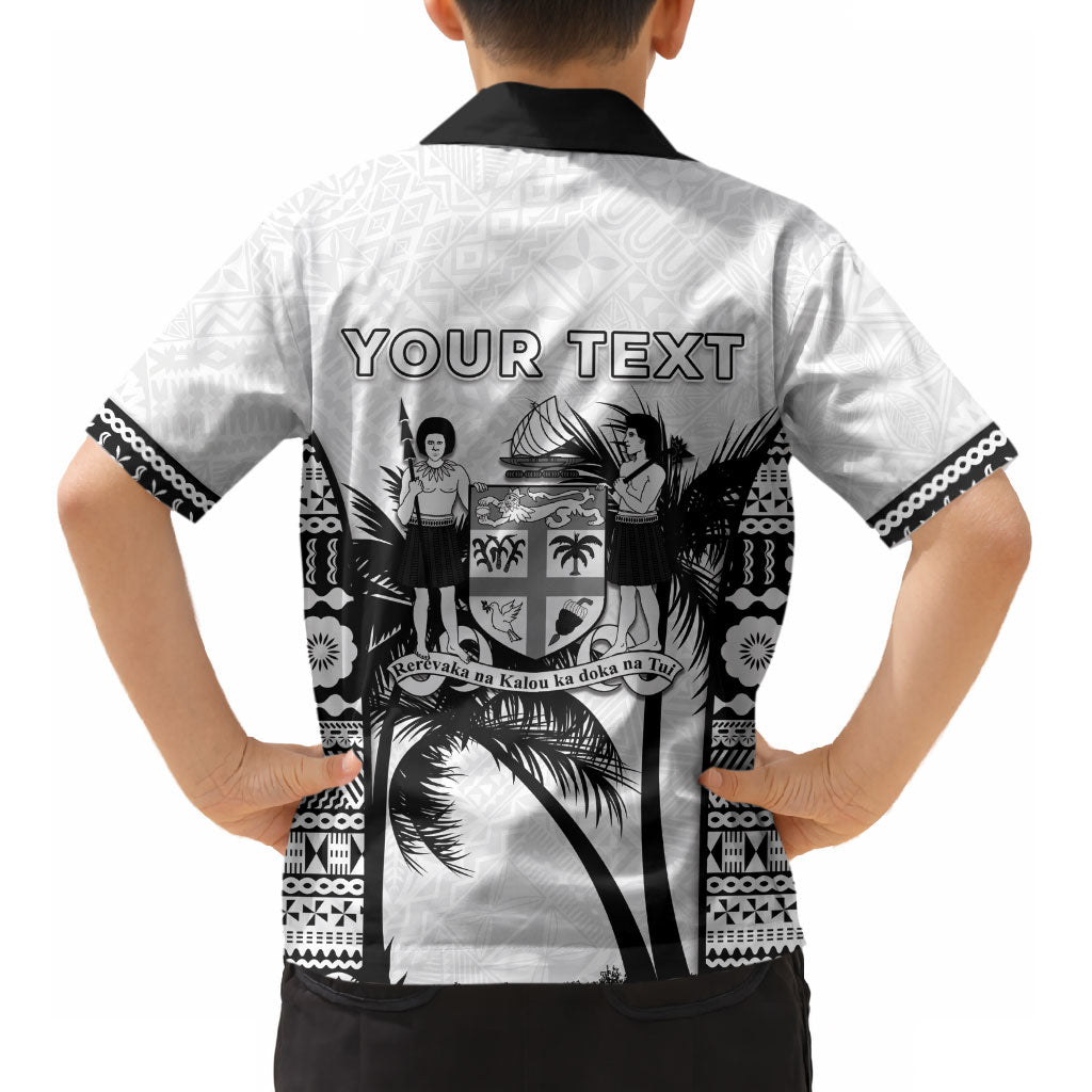 Personalised Fiji Day 2026 Kid Hawaiian Shirt Masi Tapa Pattern With Palm Tree White Version