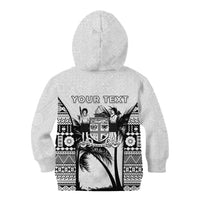 Personalised Fiji Day 2026 Kid Hoodie Masi Tapa Pattern With Palm Tree White Version