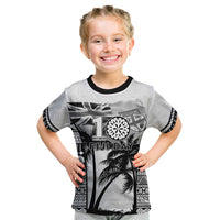Personalised Fiji Day 2026 Kid T Shirt Masi Tapa Pattern With Palm Tree White Version