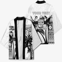 Personalised Fiji Day 2026 Kimono Masi Tapa Pattern With Palm Tree White Version LT05 - Polynesian Pride