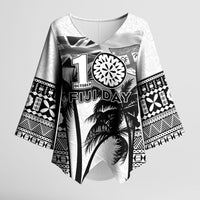 Personalised Fiji Day 2026 Kimono Sleeve Blouse Masi Tapa Pattern With Palm Tree White Version LT05 Female White - Polynesian Pride
