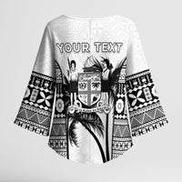 Personalised Fiji Day 2026 Kimono Sleeve Blouse Masi Tapa Pattern With Palm Tree White Version LT05 - Polynesian Pride