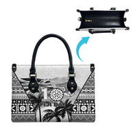 Fiji Day 2026 Leather Bag Masi Tapa Pattern With Palm Tree White Version LT05 - Polynesian Pride