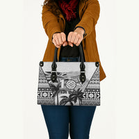 Fiji Day 2026 Leather Bag Masi Tapa Pattern With Palm Tree White Version LT05 - Polynesian Pride