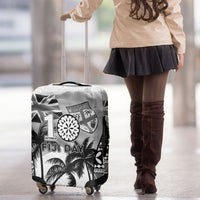 Fiji Day 2026 Luggage Cover Masi Tapa Pattern With Palm Tree White Version LT05 - Polynesian Pride