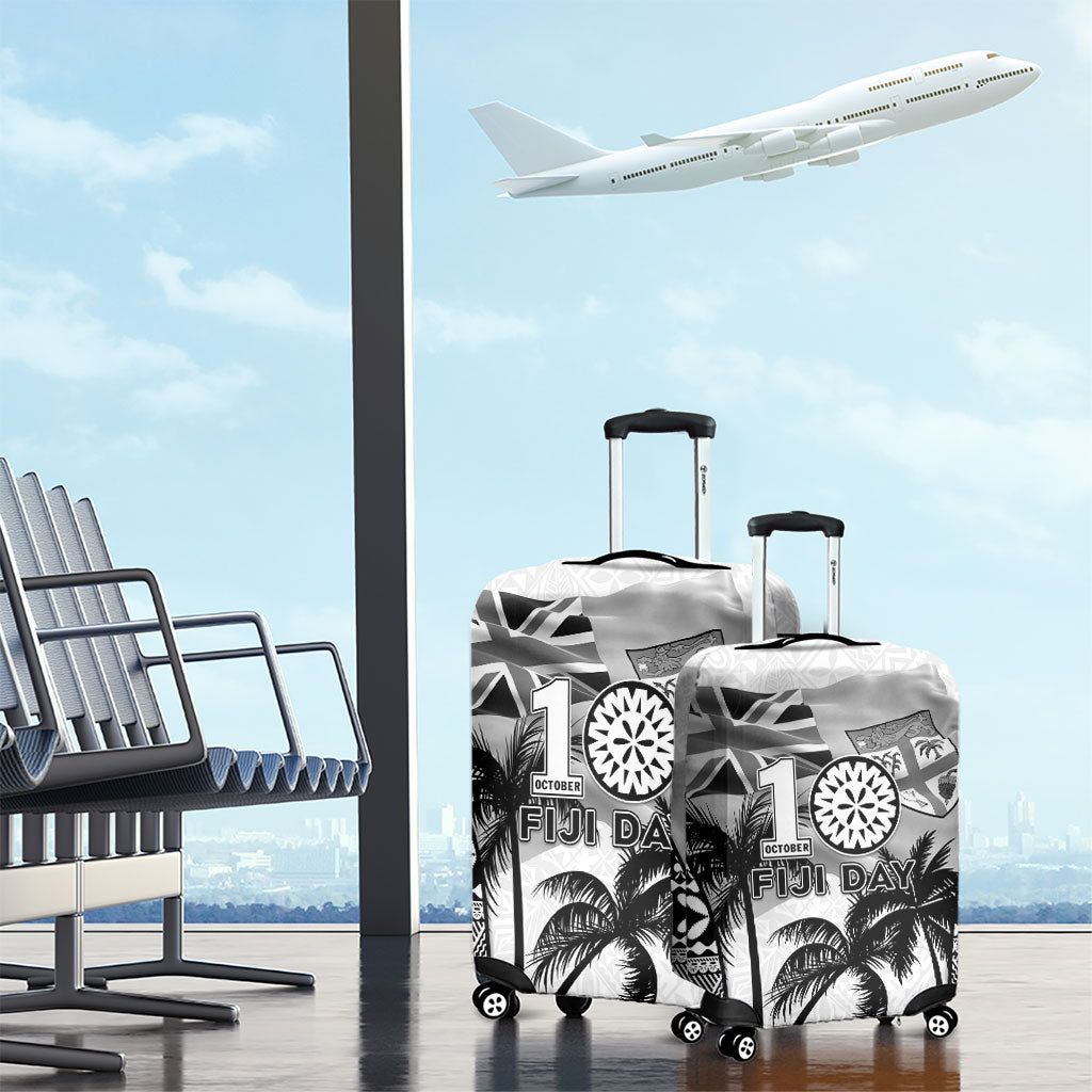 Fiji Day 2026 Luggage Cover Masi Tapa Pattern With Palm Tree White Version LT05 - Polynesian Pride