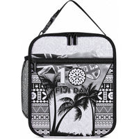Fiji Day 2026 Lunch Bag Masi Tapa Pattern With Palm Tree White Version LT05 10.2 × 8.3 × 4.3 inch White - Polynesian Pride