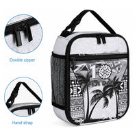 Fiji Day 2026 Lunch Bag Masi Tapa Pattern With Palm Tree White Version LT05 - Polynesian Pride