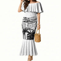 Personalised Fiji Day 2026 Mermaid Dress Masi Tapa Pattern With Palm Tree White Version