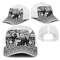 Fiji Day 2026 Mesh Trucker Cap Masi Tapa Pattern With Palm Tree White Version